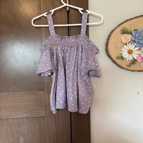 Persaya Girl Lilac Purple Pattern Off-the-shoulder Top Size S - Picture 1 of 4